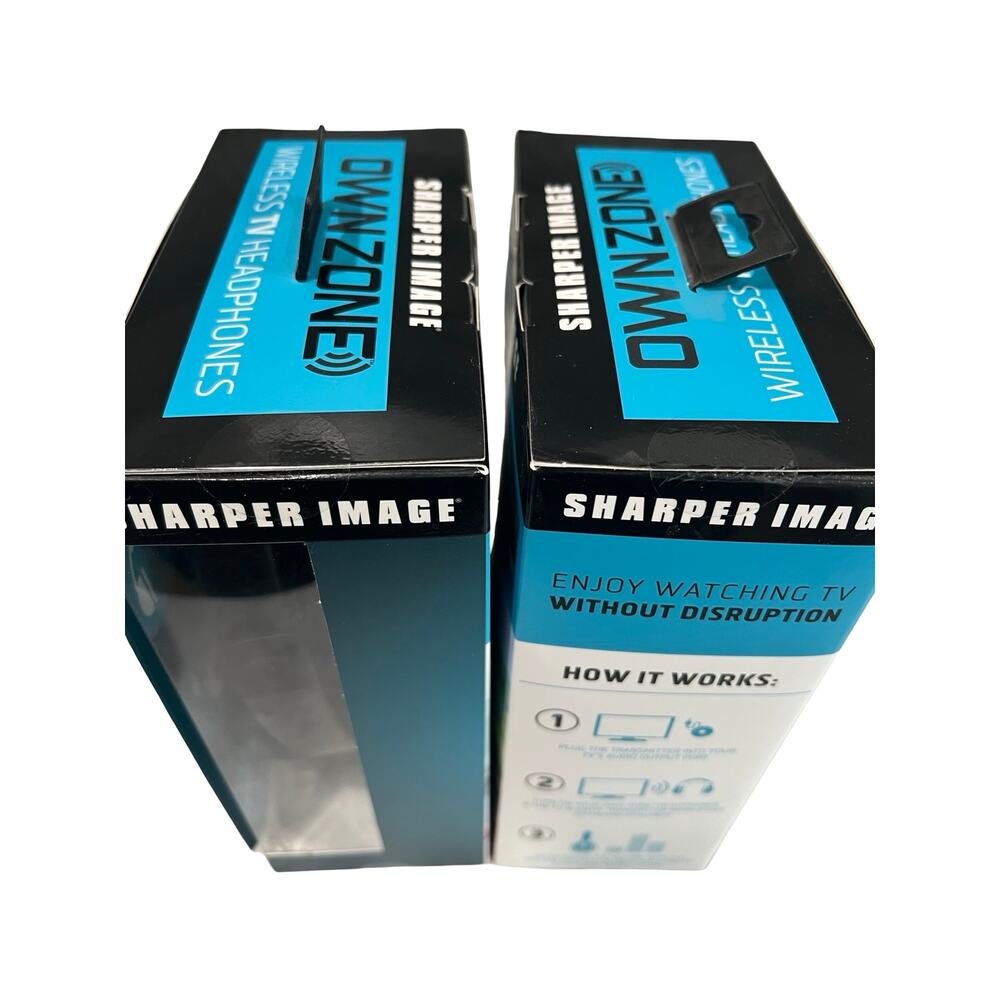 2 Sharper Image Own Zone Wireless TV Headphones w/ Transmitters 100ft Black - Picture 5 of 8